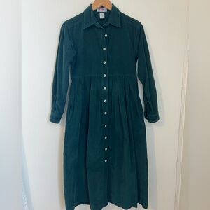 Vintage Corduroy Green Button Down Dress